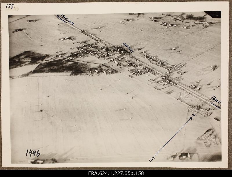 View from air to village landscape with railway [Lehtses]; photo 1. Number of photo positives in the air force auction