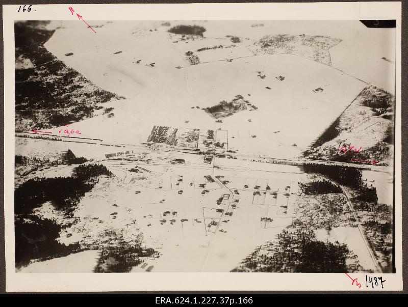 View from air to snow on the village landscape with railway [West-Virumaa]; photo 1. Number of photo positives in the air force auction