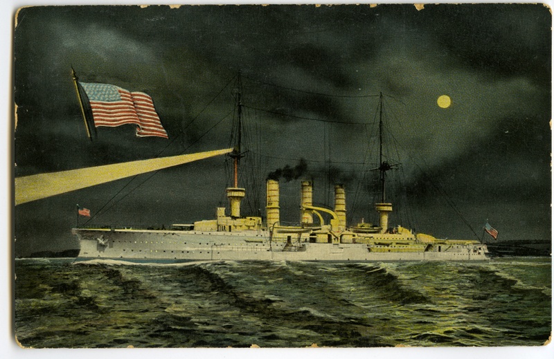 Värviline postkaart, USA lahingulaev.