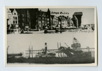 Kahevaateline postkaart. Vaade Danzig'i kaldale ja aurulaev "Argos" sadamas  duplicate photo