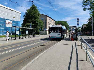 Tram 103 at Sikupilli Stop Majaka tn Tallinn 3 June 2019 rephoto