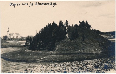 Postcard. Otepää church and castle mountain. Album Hm 7956.  duplicate photo