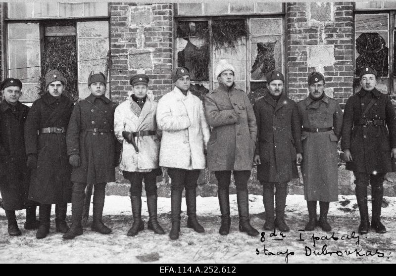 War of Liberty. 8. The headquarters of the 1st Battalion of the Armed Forces Movement consists of Dubrovkas. On the left, 4th path adjutant Lieutenant Karl Zolk (Kaarel Leius), 5th Battalion Chief Under Captain Andreas Tomingas.