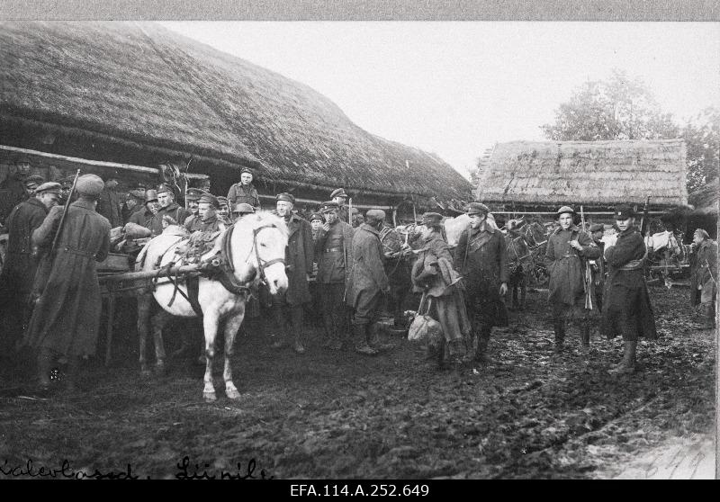 War of Liberty. Kalev Maleva Battalion soldiers in Troitskoje village before leaving Petserimaa.