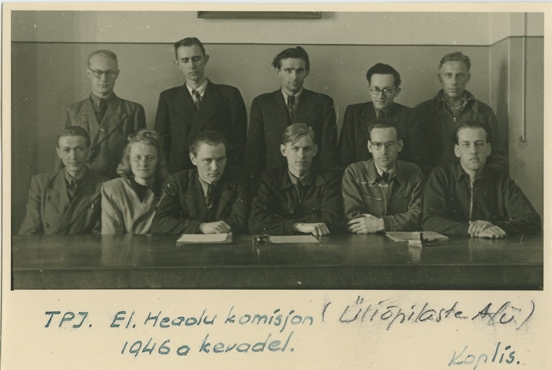 TPI El. Heaolu komisjon (Üliõpilaste a/ü),vasakult esimene R. Levet, kevad 1946.a.