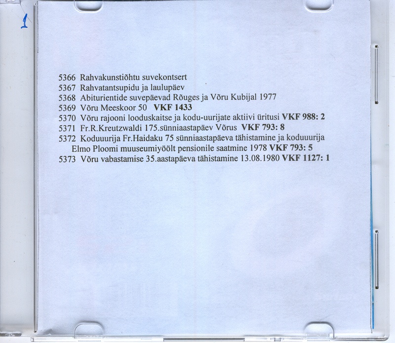 Kitsasfilm. Fr. R. Kreutzwaldi 175. sünnipäev Võrus. , viidud DVD-le 2005