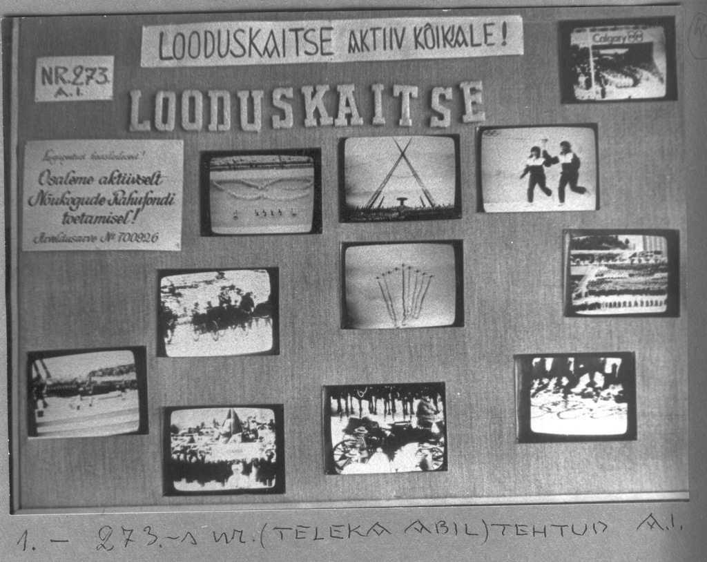 Fotoalbum. Foto A. Ivaski koostatud   fotostendist  Looduskaitse nr. 273 , Lenini (Jüri) tänaval ajalehekioski kõrval 1988.a.