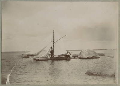 Katamaraan rannikumeres / A catamaran in coastal sea  duplicate photo