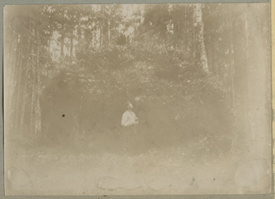 Mees tugevalt sammaldunud rändrahnu taustal / A man in front of a heavily mossed erratic boulder  duplicate photo