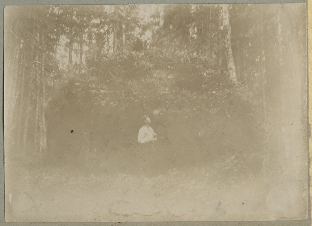 Mees tugevalt sammaldunud rändrahnu taustal / A man in front of a heavily mossed erratic boulder