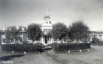 Photo postcard. Railway station. Black and white.  duplicate photo