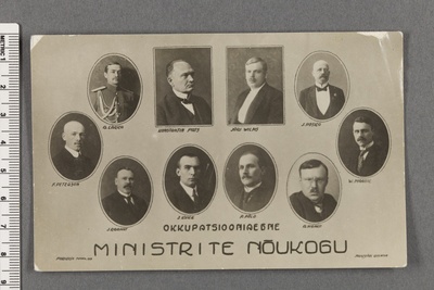 Okupatsiooniaegne ministrite nõukogu: K.Päts, J.Vilms, J.Poska, W.Maasik, A.Hanko, P.Põld, J.Kukk, J.Raamot, F.Peterson, A.Larka. Fotokollaaž.  duplicate photo