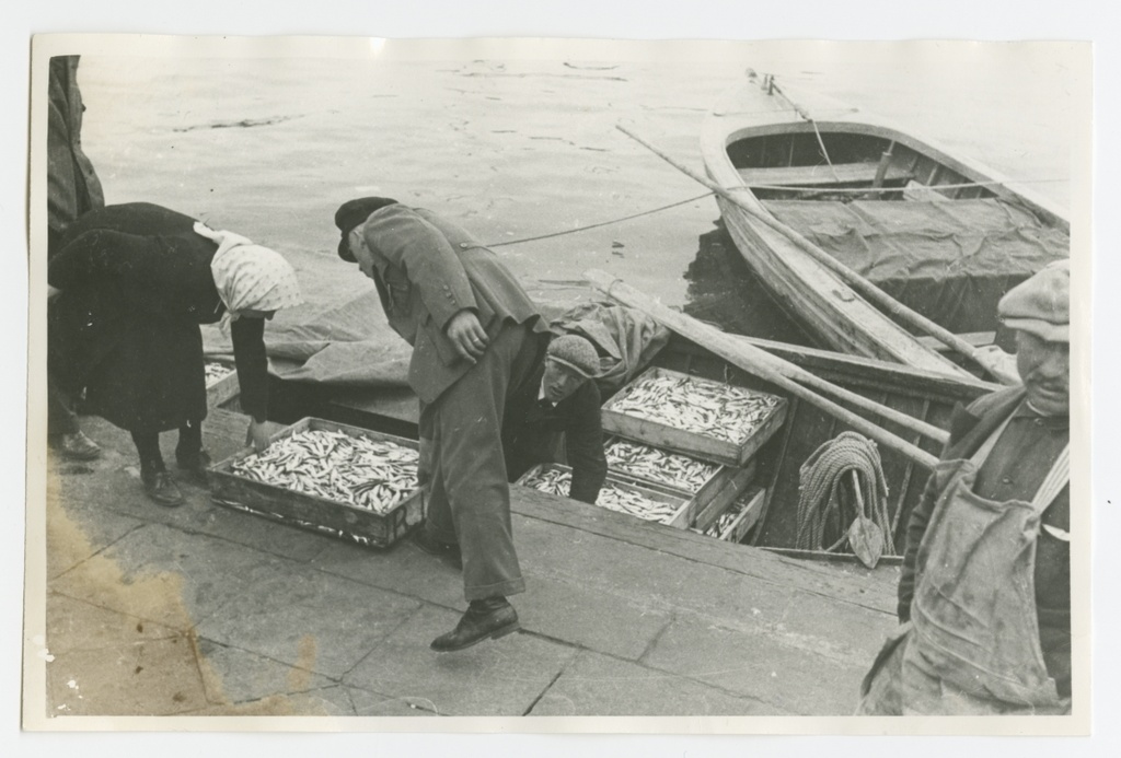 Finnish fishermen with silk in the port of Tallinn