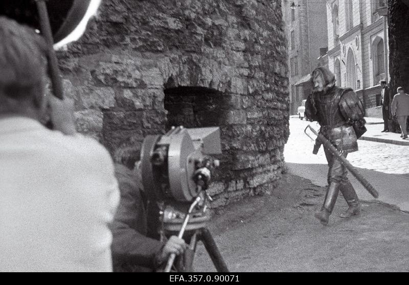 Filmistuudio "Tallinnfilm" värvifilmi "Varastati Vana Toomas" filmimine. Vana Toomas - ENSV teeneline kunstitegelane Kaljo Kiisk.