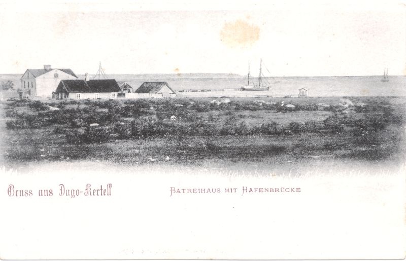 Picture postcard. Johanna Menert's whole. Patareimaja and port bridge Hiiu-Kärdla. According to the photo of Königsfest. ~1900.