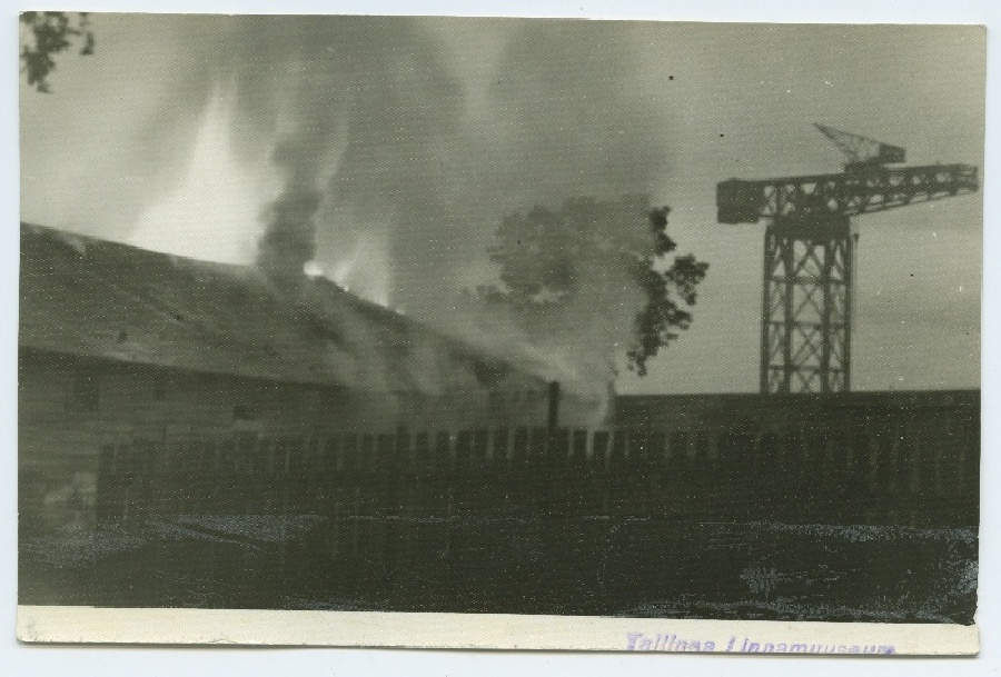 Fire on the Kopli peninsula, in the background of a big crane.