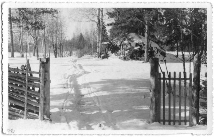 Winter Kärdla. Open garden gate, snow track
