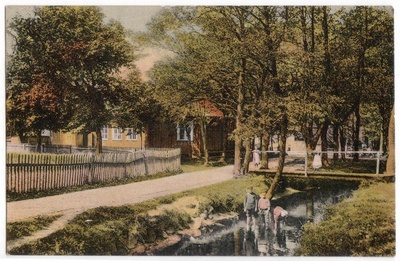 Photo postcard. Kärdla Bay School. On the front of the river, bridge  duplicate photo