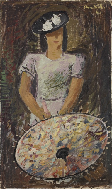 Naine päevavarjuga