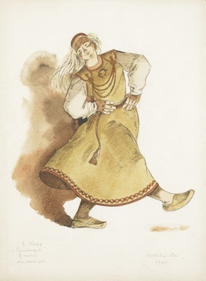 Kostüümikavand Eugen Kapi ooperile "Tasuleegid" (naistantsija)  duplicate photo