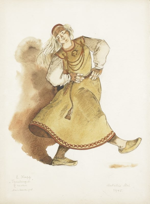 Kostüümikavand Eugen Kapi ooperile "Tasuleegid" (naistantsija)