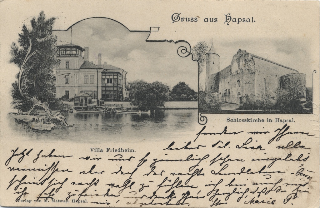 Gruss from Hapsal : Villa Friedheim ; Castle Church in Hapsal