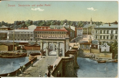 Colored postcard with Tartu view 20th century. In the first half  duplicate photo