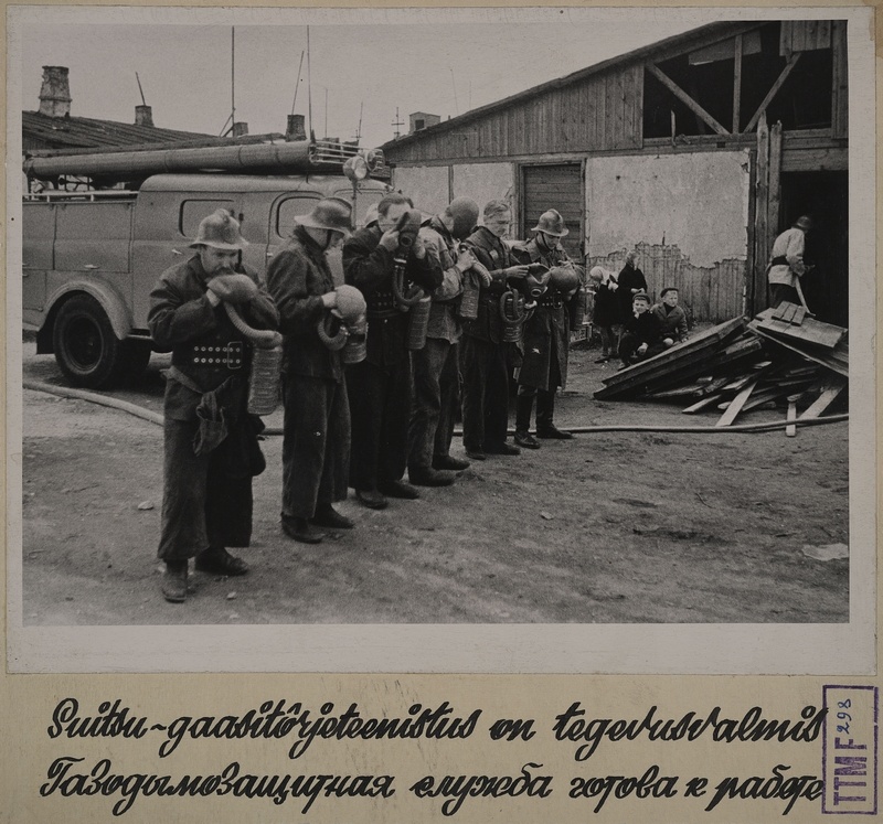 Firefighting competitions of Tallinn VTÜ. The chopper. 1950/60. Smoke gas protection exercise