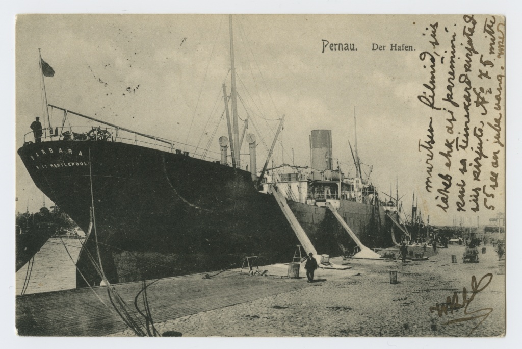 Postcard, steam ship "Barbara" in Pärnu port