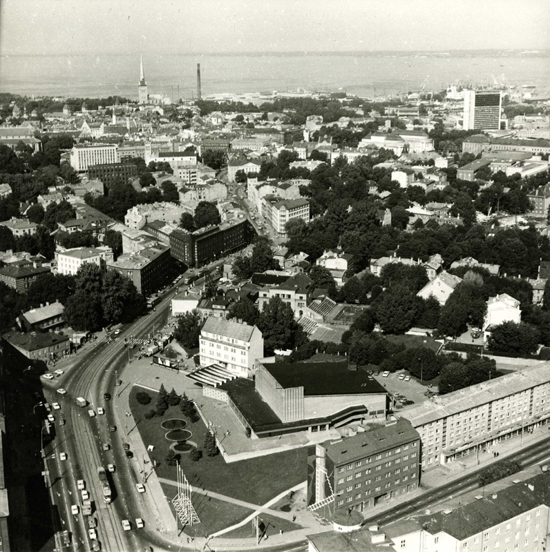 Air view to Tallinn city centre: cinema Kosmos and Süda-Tatar Quarter