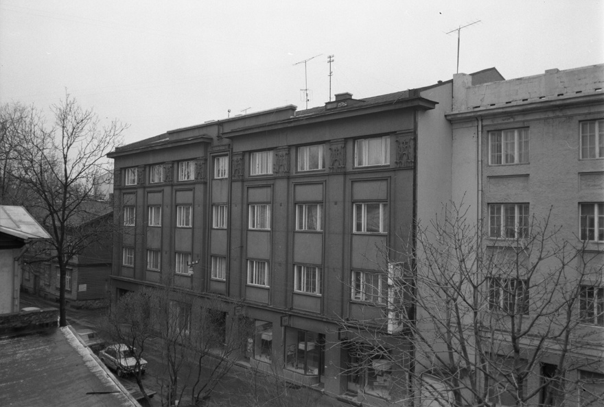 Apartment building with shops in Tallinn Tatari 6, view from the lift. Architect Eugen Sacharias