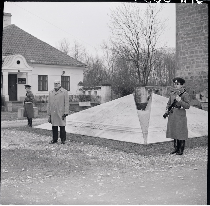 Suure Oktoobri 60. aastapäeva tähistamine Kingissepas 1977. a.: miitingust osavõtjad lossi hoovis. Kõneleb Martin Truu.