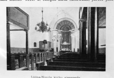 Negatiiv. Lääne-Nigula kiriku sisevaade. Läänemaa. 1967. 
Kopeerija: M. Arro.  duplicate photo