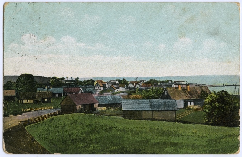 View of the Great Village. On the front of the field, behind the village and the sea.