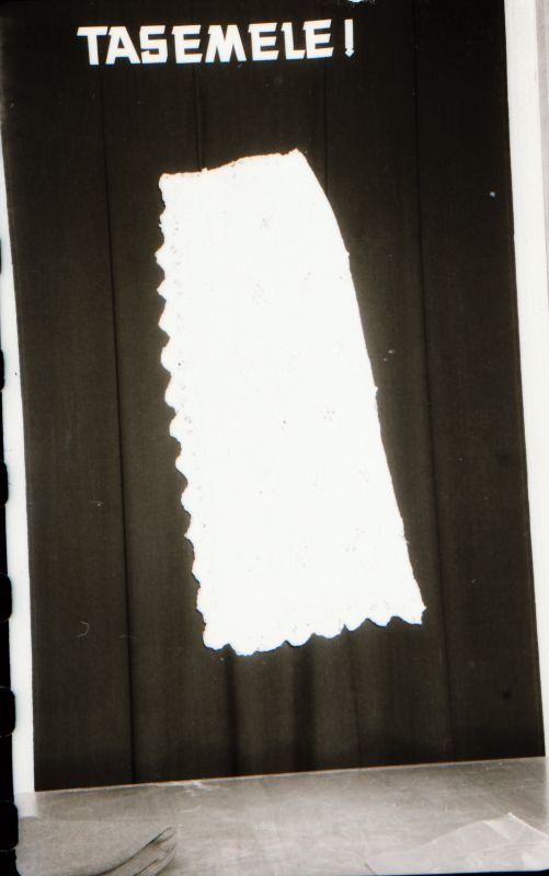 Negatiiv. Teeninduskombinaat "haapsalu" 1968.a. silmkoe toodete näidised. Linik - mudel 1968.
Kopeerija: M. Arro, 1967.