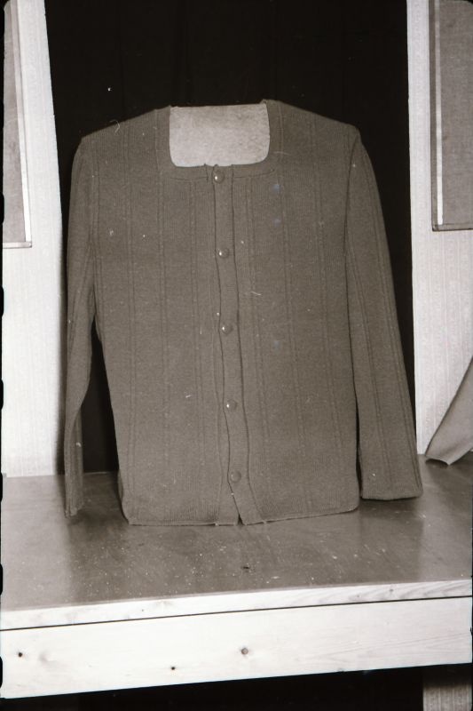 Negatiiv. Teeninduskombinaat "haapsalu" 1968.a. silmkoe toodete näidised. Kampsun- mudel 1968.
Kopeerija: M. Arro, 1967.