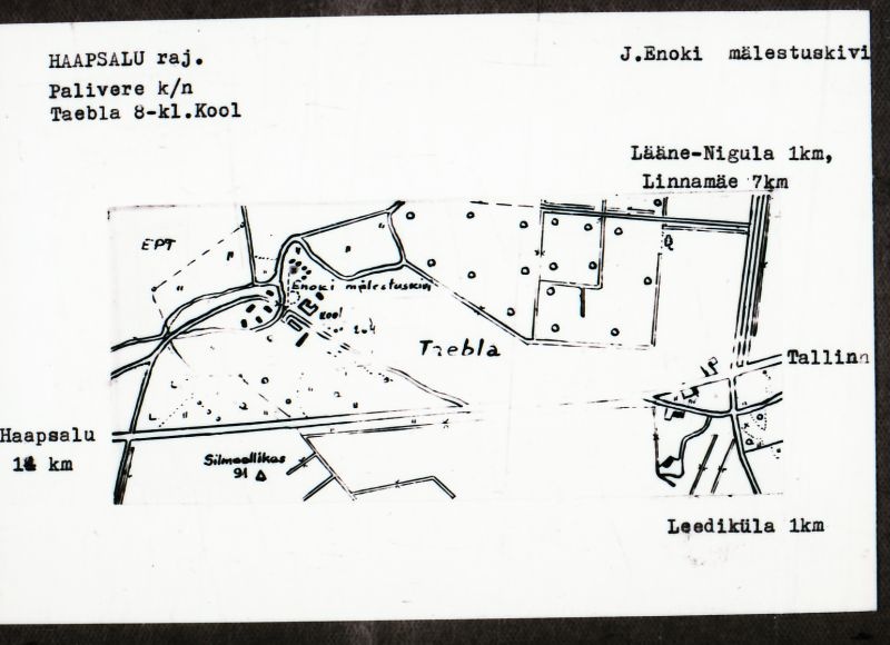 Negatiiv. Taebla 8-klassiline kool. J. Enoki mälestuskivi.
Ü.p. 1976.a.
