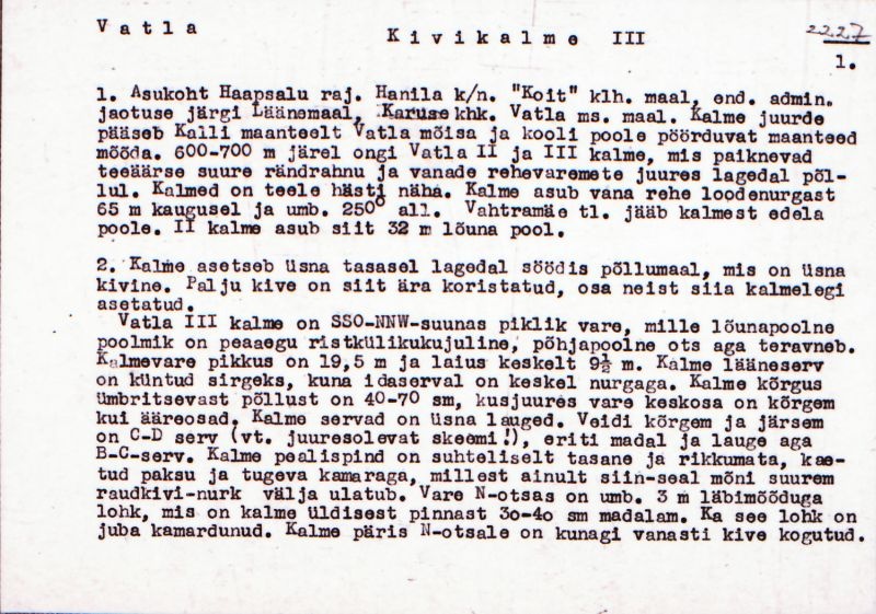 Negatiiv. Vatla kivikalme III.
Ü.p. 1976.
