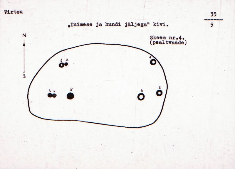 Negatiiv.  Virtsu. "Inimese ja hundi jäljega kivi".
Ü.p. 1976.