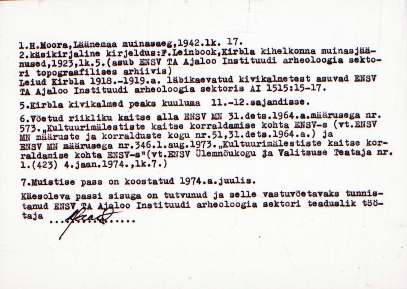 Negatiiv.  Kirbla. Kivikalme (6).
Ü.p. 1976.