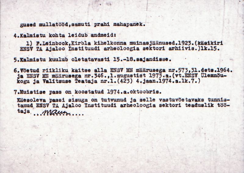 Negatiiv.  Rootsi. Maa-alune kalmistu.
Ü.p. 1976.