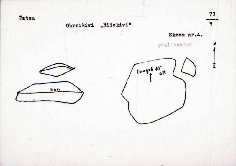 Negatiiv. Patsu. Ohvrikivi "Hiiekivi".
Ü.p. 1976.
