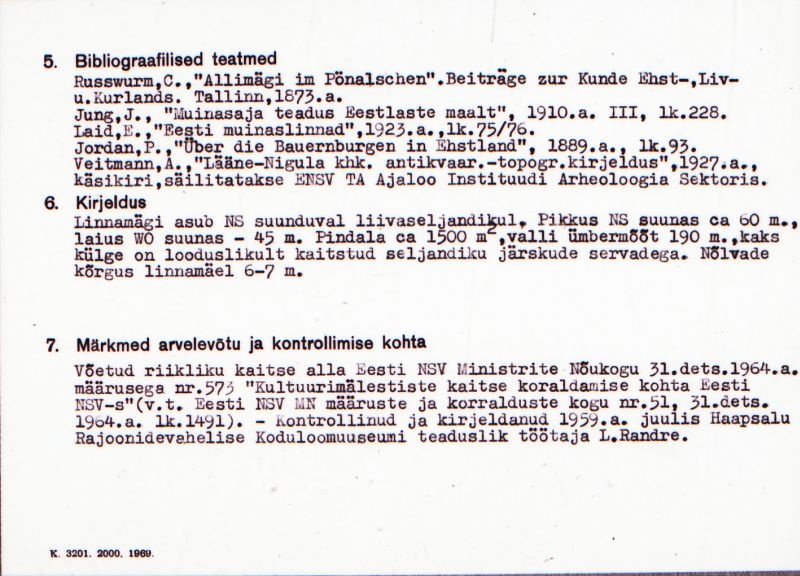 Negatiiv. Kedre. Linnamägi "Hallimägi".
Ü.p. 1976.