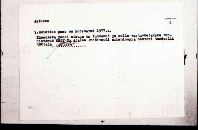 Negatiiv. Jalukse. Pelgupaik. (Linnusease).
Ü.p. 1976.