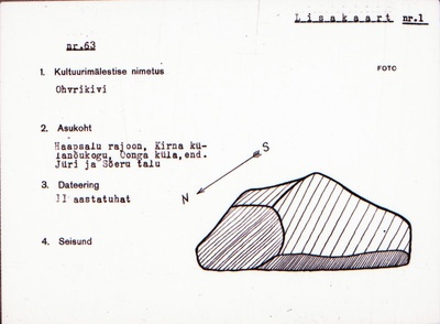 Negatiiv. Kirna. Oonga küla. Ohvrikivi.
Ü.p. 1976.  duplicate photo