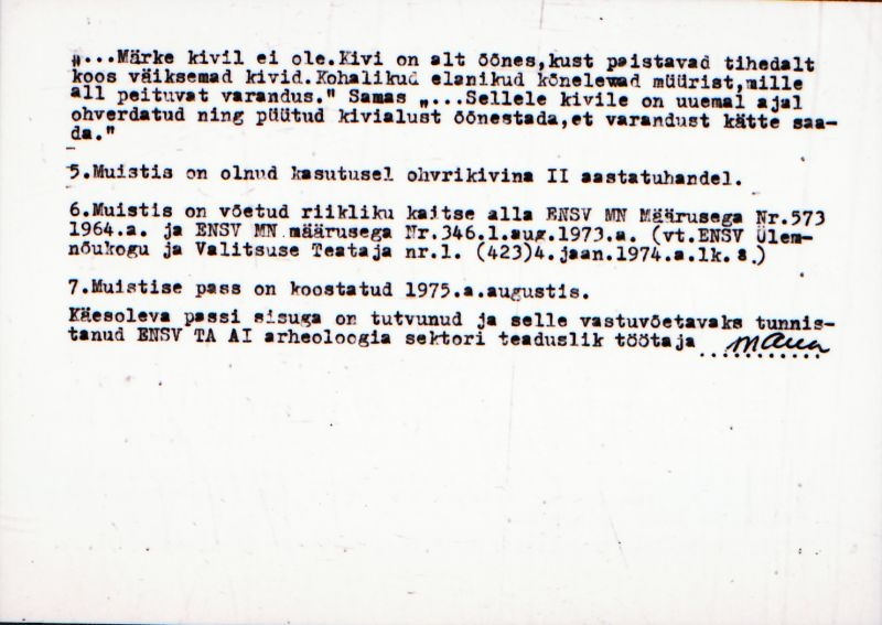 Negatiiv.  Tuhu. Ohvrikivi. 
Ü.p. 1976.