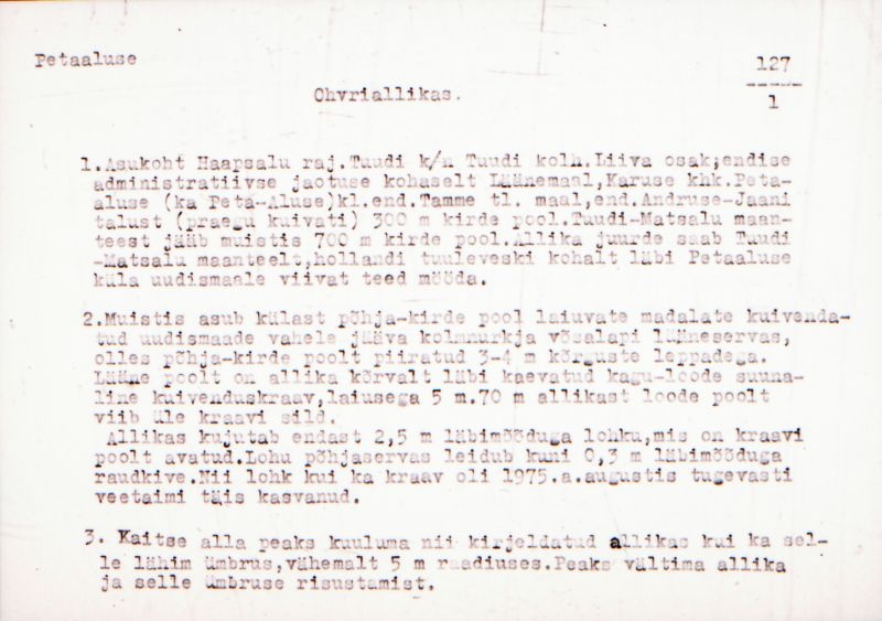 Negatiiv.  Petaaluse. Ohvriallikas.
Ü.p. 1976.