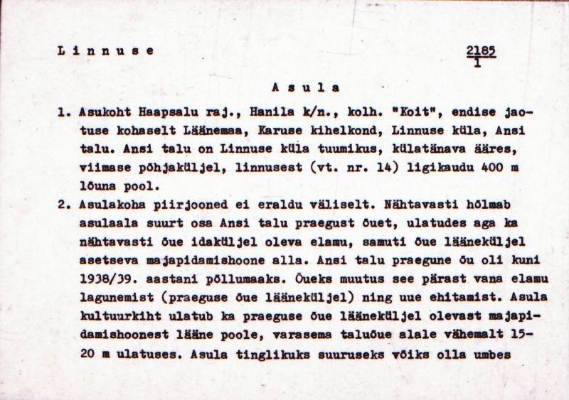 Negatiiv.  Linnuse. Asula.
Ü.p. 1976.