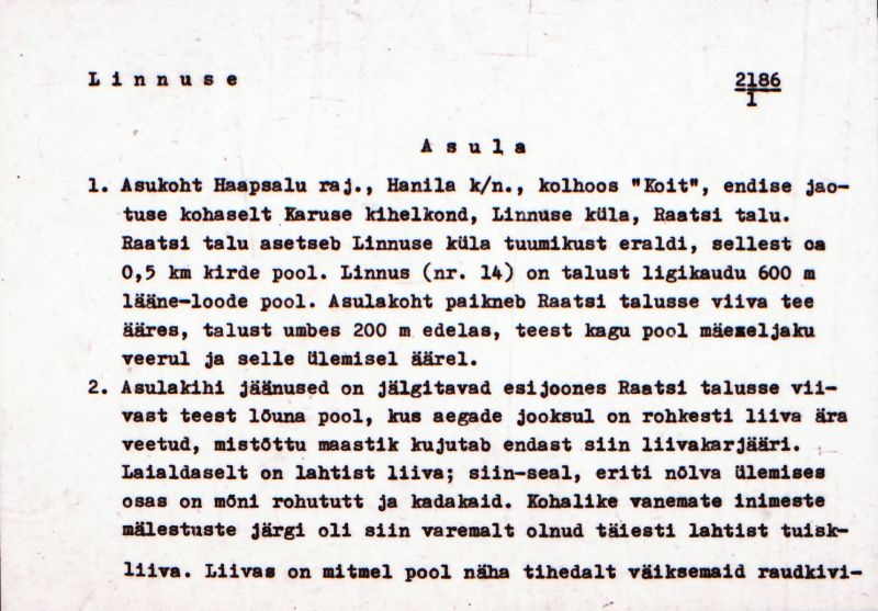 Negatiiv.  Linnuse. Asula.
Ü.p. 1976.