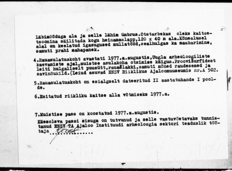 Negatiiv. Uugla. Rauasulatuskoht.
Ü.p. 1976.